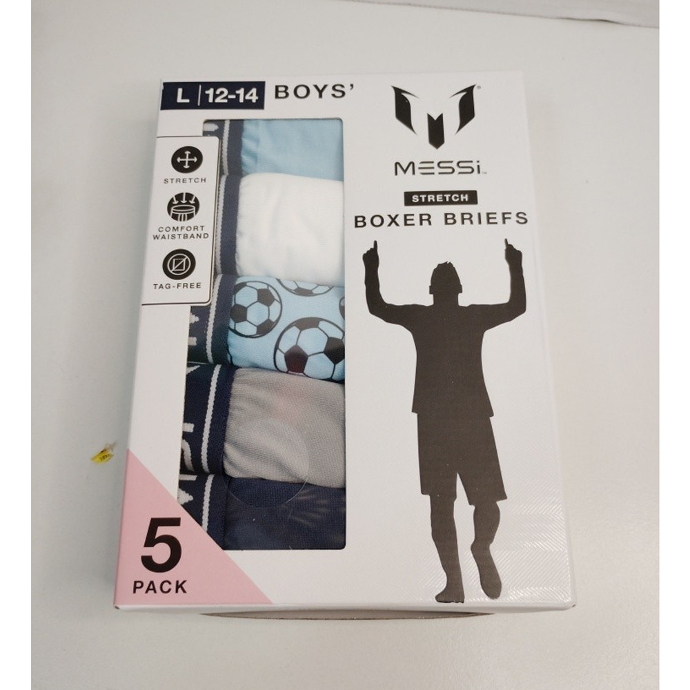 MESSi Boys' Stretch Boxer Briefs 5 Pack Size 12-14 Sports Comfort Waistband